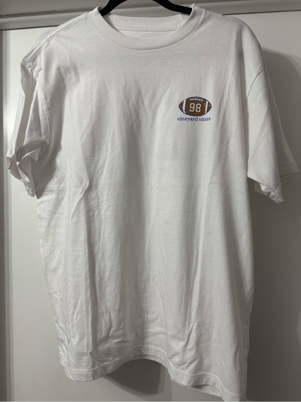 Vineyard Vines White Short-Sleeve Tee with Brown & Blue Football '98 Logo
